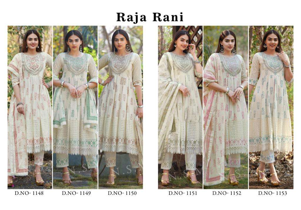RAJA RANI BY TEXOFAB PURE COTTON ANARAKALI STYLE WITH SCHIFFLI PANEL WORK 