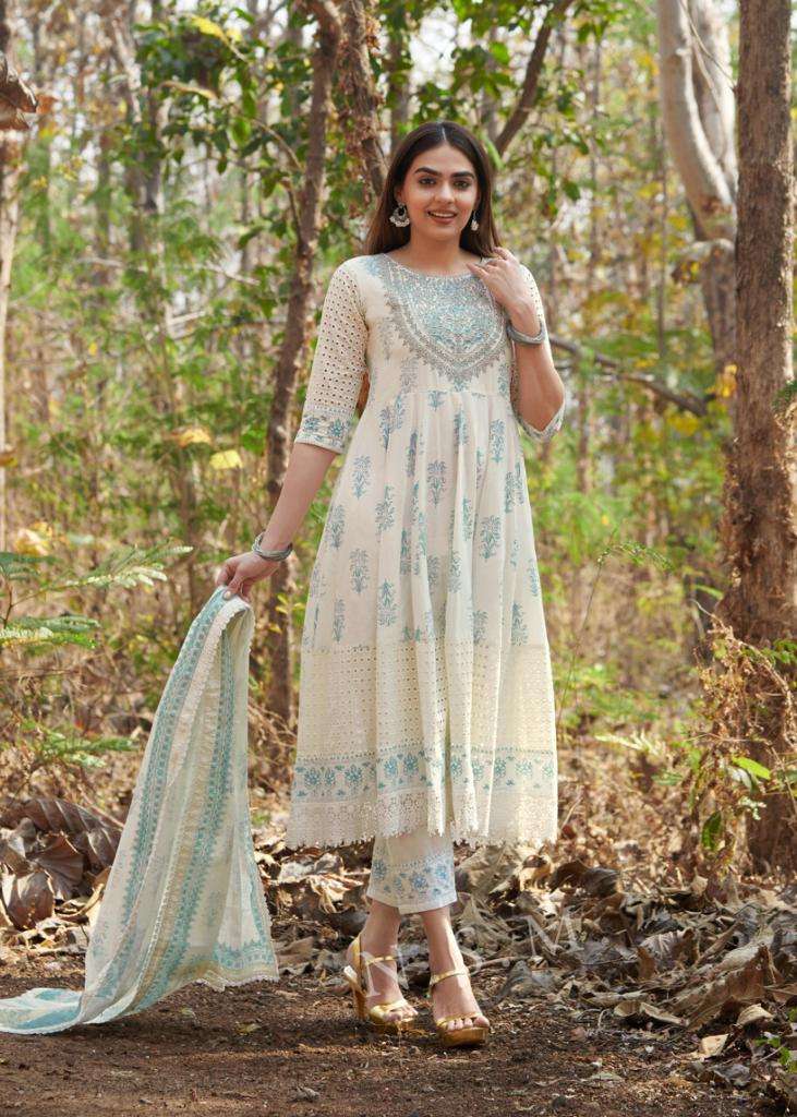 RAJA RANI BY TEXOFAB PURE COTTON ANARAKALI STYLE WITH SCHIFFLI PANEL WORK 