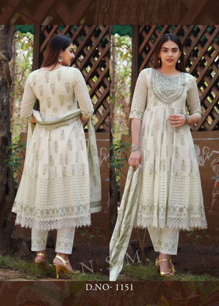 RAJA RANI BY TEXOFAB PURE COTTON ANARAKALI STYLE WITH SCHIFFLI PANEL WORK 