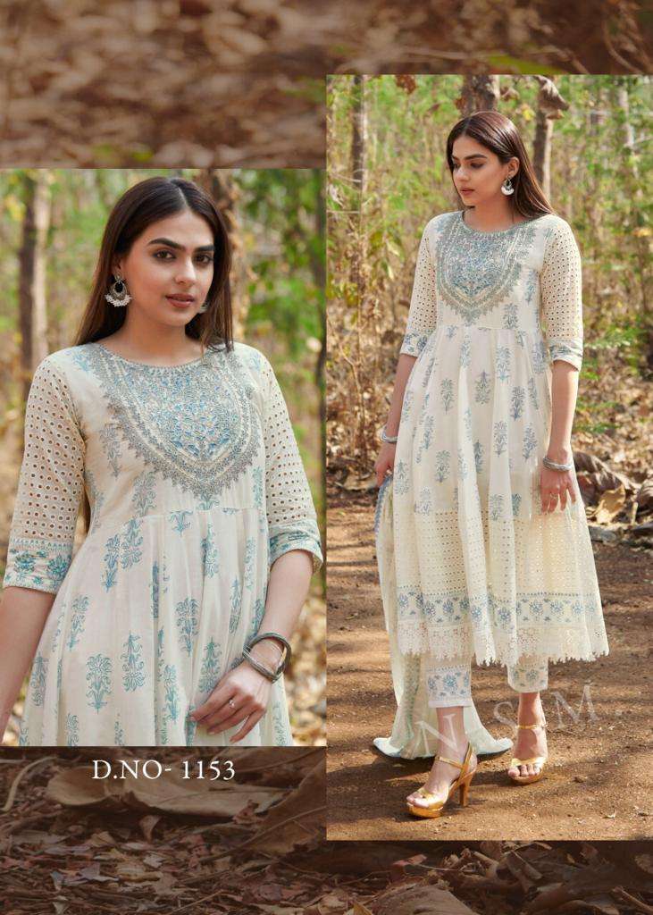 RAJA RANI BY TEXOFAB PURE COTTON ANARAKALI STYLE WITH SCHIFFLI PANEL WORK 