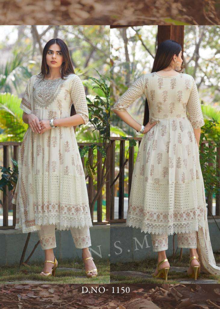 RAJA RANI BY TEXOFAB PURE COTTON ANARAKALI STYLE WITH SCHIFFLI PANEL WORK 