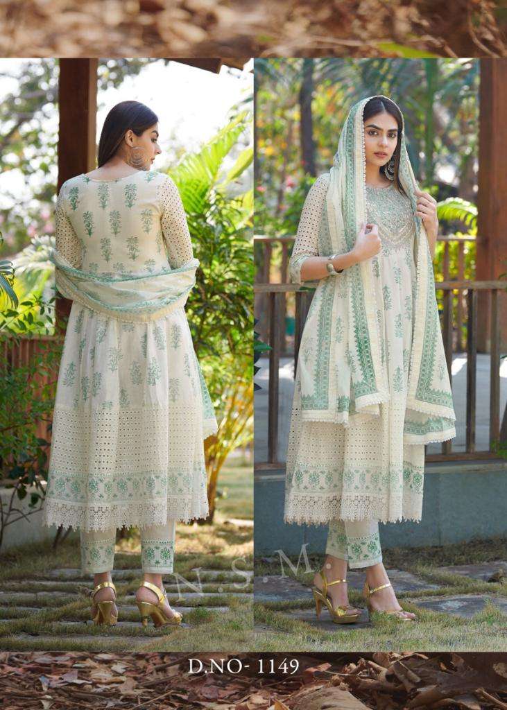 RAJA RANI BY TEXOFAB PURE COTTON ANARAKALI STYLE WITH SCHIFFLI PANEL WORK 
