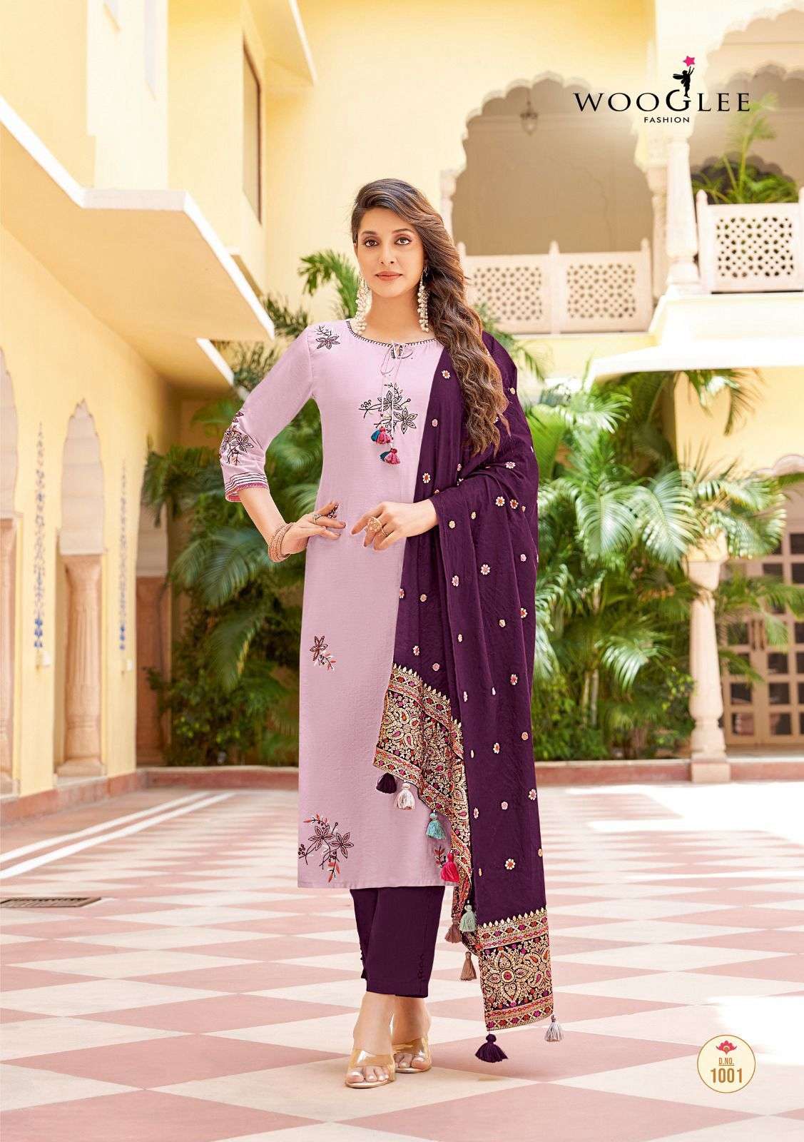 RAKSHA BY WOOGLEE VISCOSE THREAD HANDWORK KURTI PANT WITH DUPATTA 