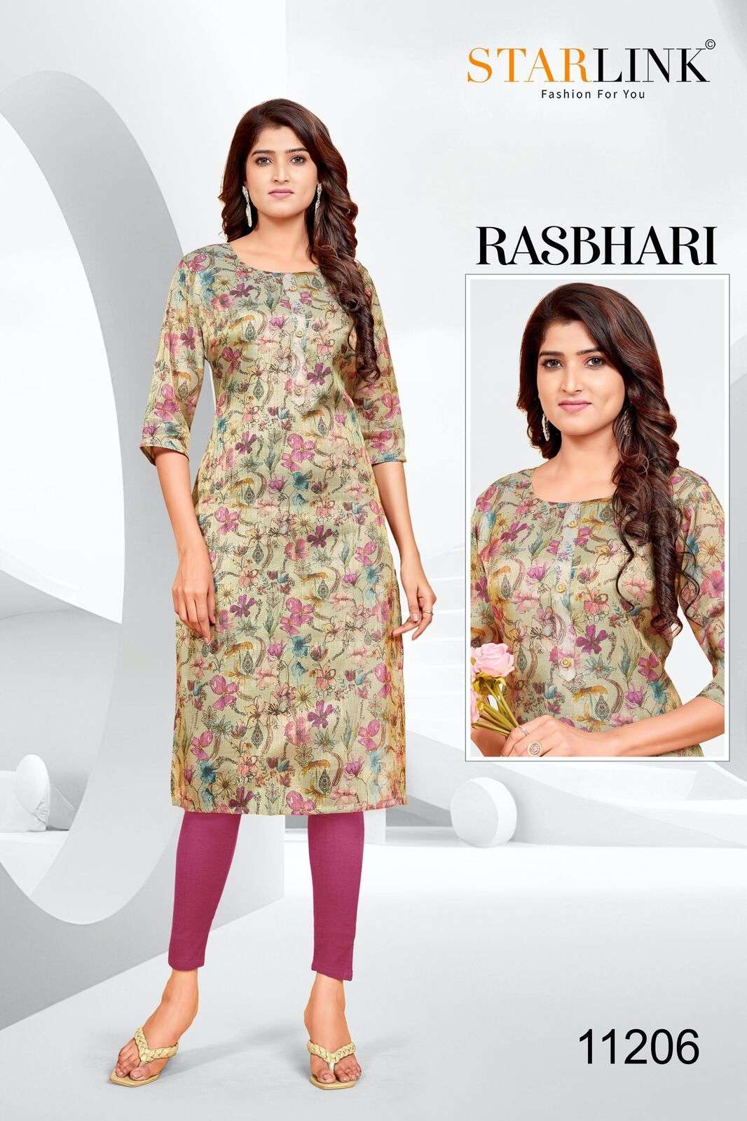 RASHBHARI BY STARLINK TISSUE WITH JARI PATTERN KURTI WITH INNER 