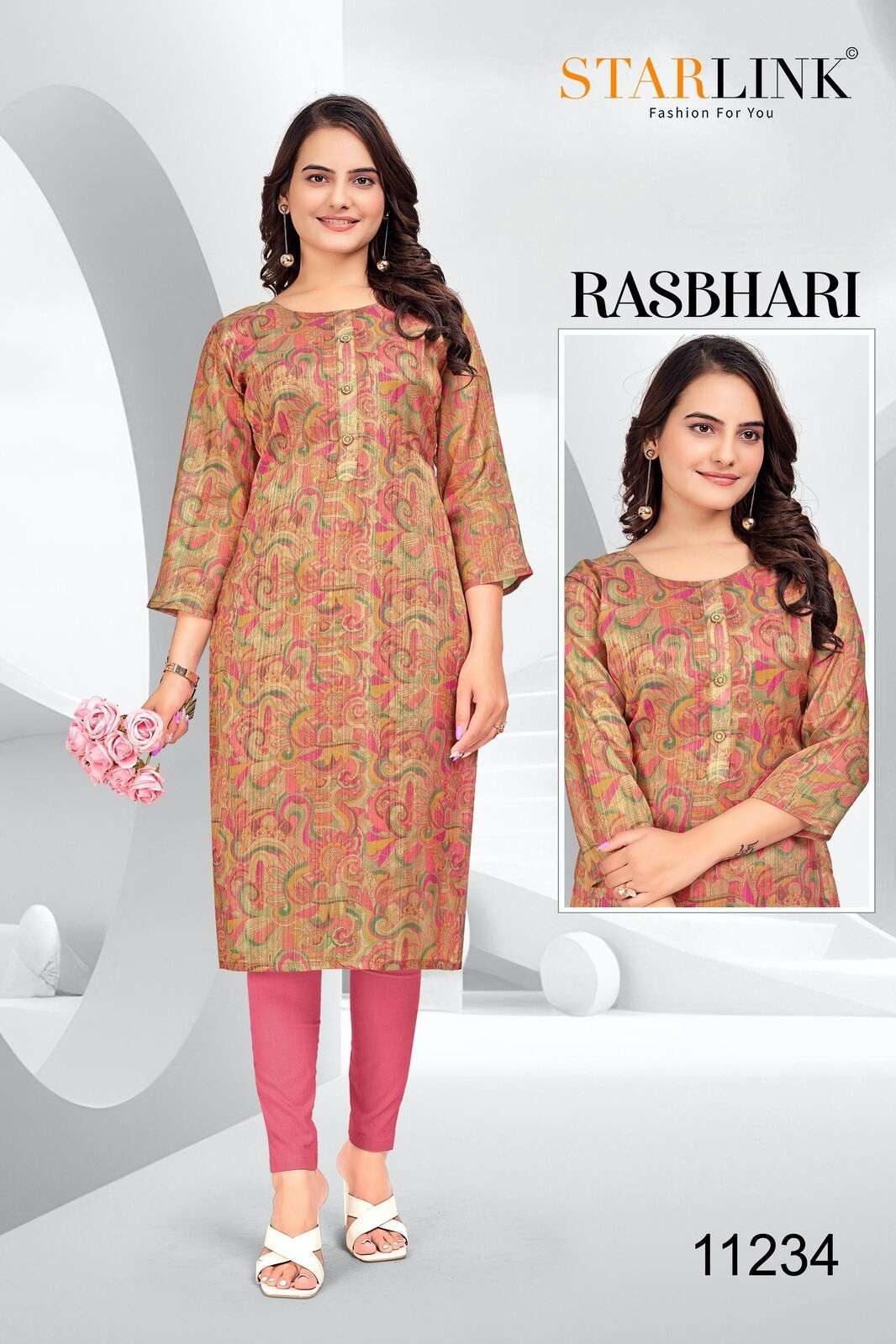 RASHBHARI BY STARLINK TISSUE WITH JARI PATTERN KURTI WITH INNER 