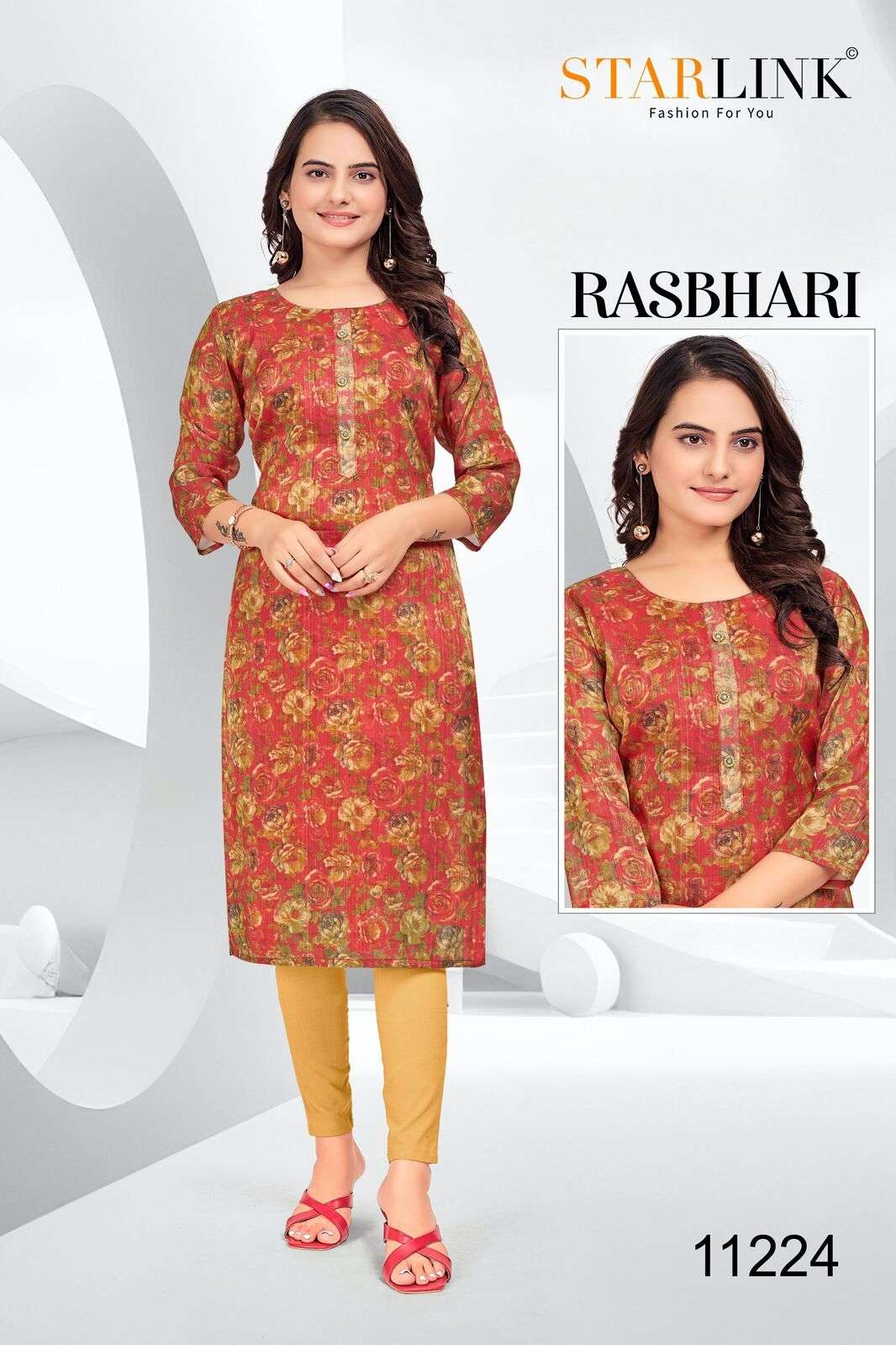 RASHBHARI BY STARLINK TISSUE WITH JARI PATTERN KURTI WITH INNER 