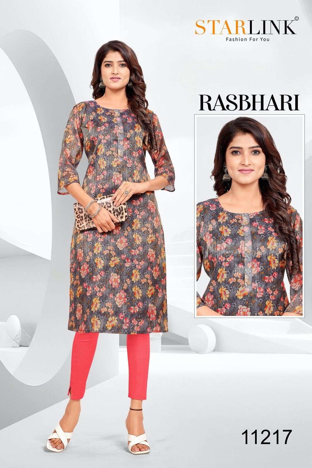 RASHBHARI BY STARLINK TISSUE WITH JARI PATTERN KURTI WITH INNER 