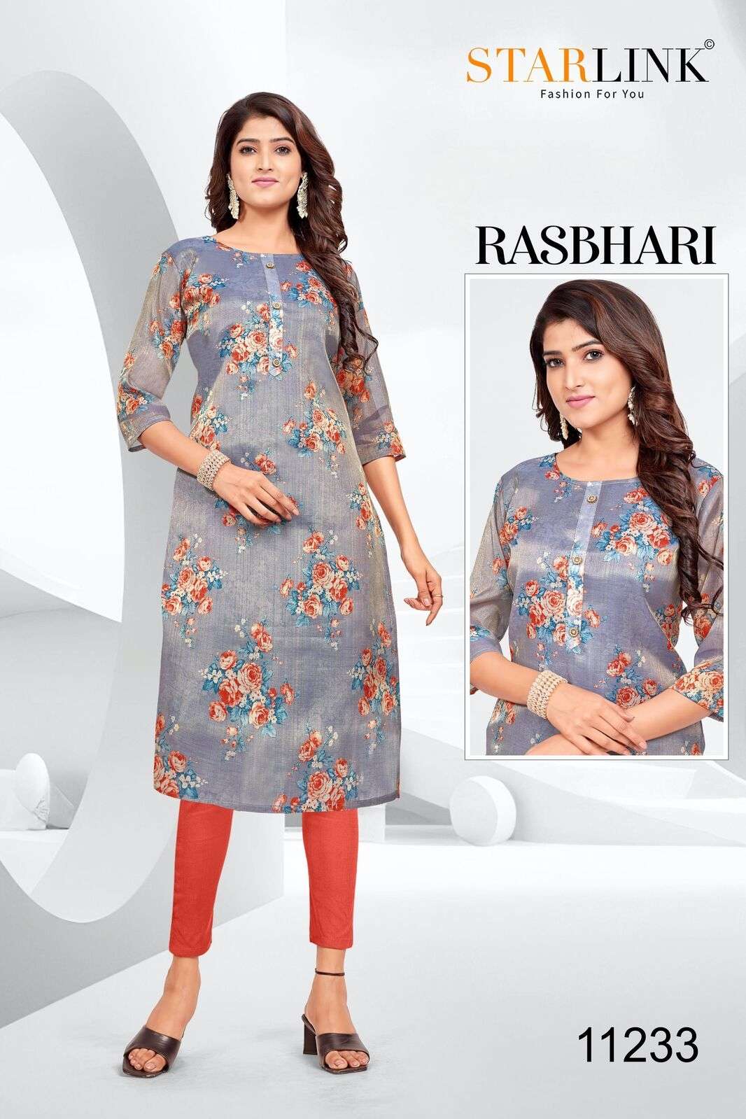 RASHBHARI BY STARLINK TISSUE WITH JARI PATTERN KURTI WITH INNER 