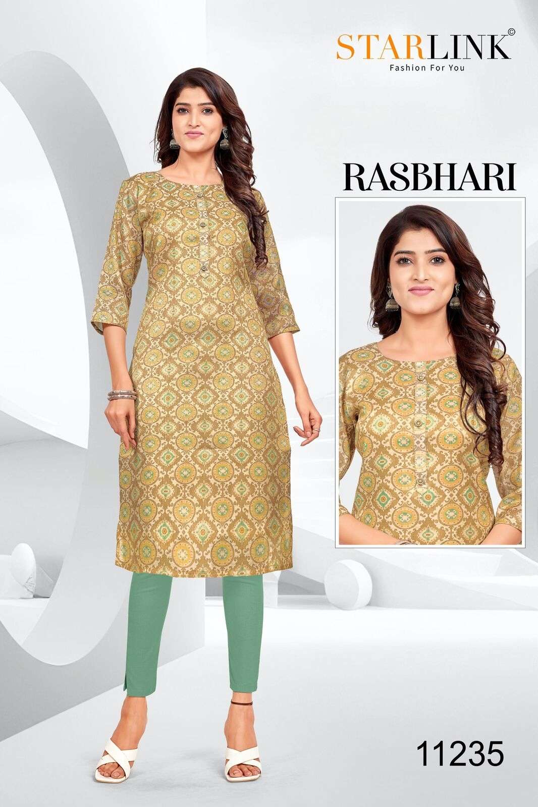 RASHBHARI BY STARLINK TISSUE WITH JARI PATTERN KURTI WITH INNER 