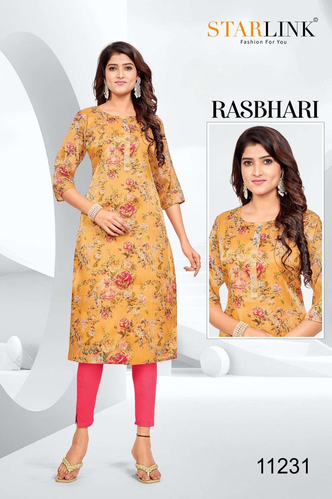 RASHBHARI BY STARLINK TISSUE WITH JARI PATTERN KURTI WITH INNER 