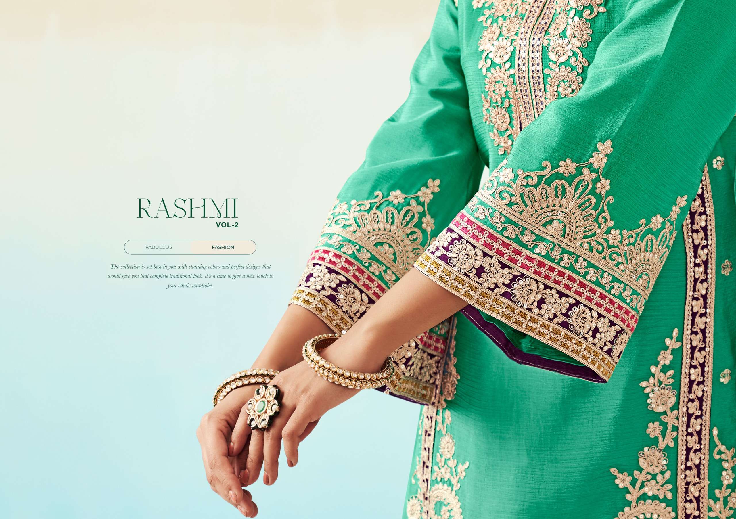 RASHMI VOL-2 BY RADHA TRENDZ HEAVY CHINON WITH HEAVY EMBROIDERY WORK KURTI PLAZO & DUPATTA 
