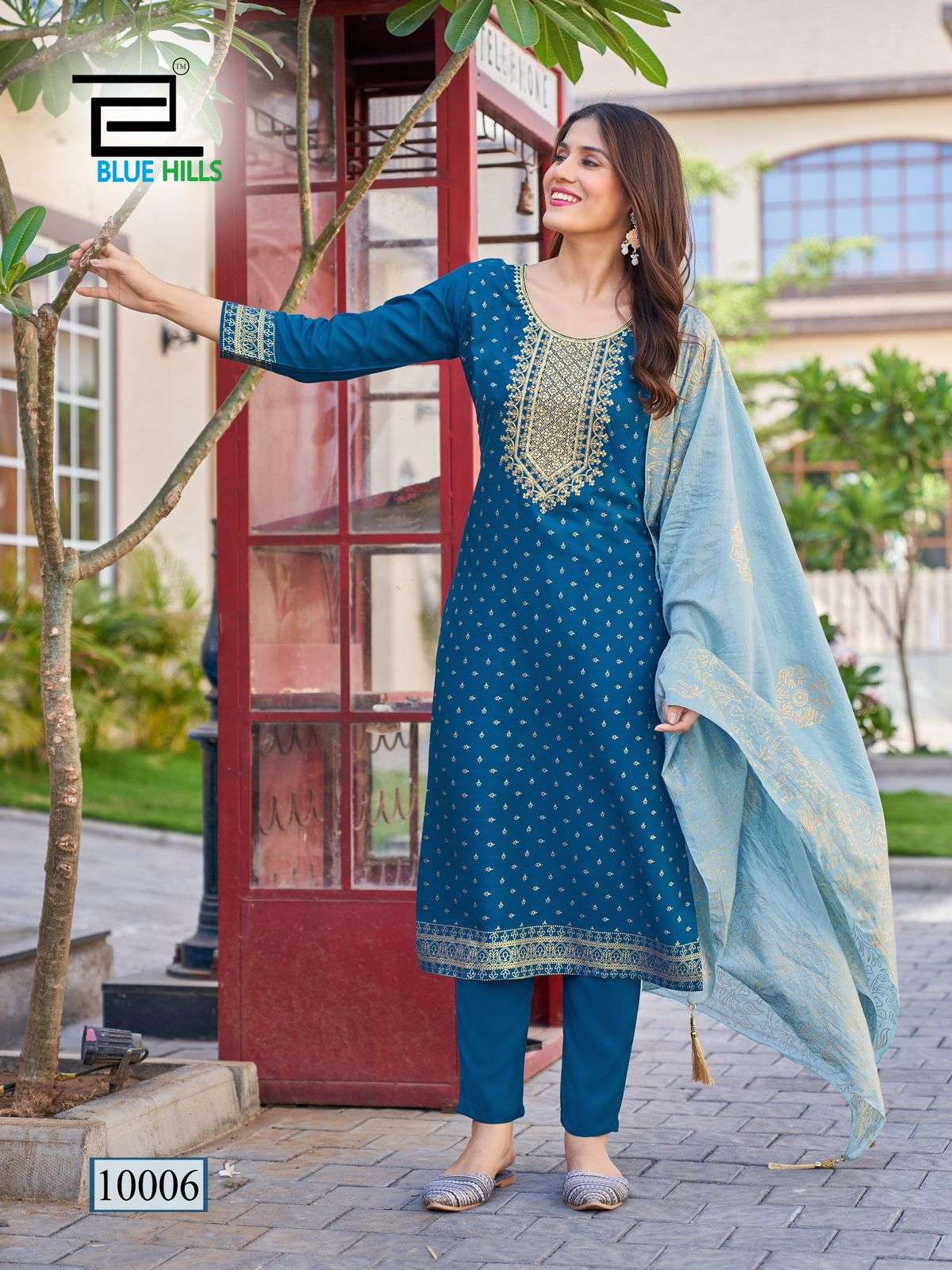 RAYON TOUCH VOL-10 BY BLUE HILLS RAYON FABRIC KURTI PANT WITH CHANDERI FOIL PRINT DUPATTA 