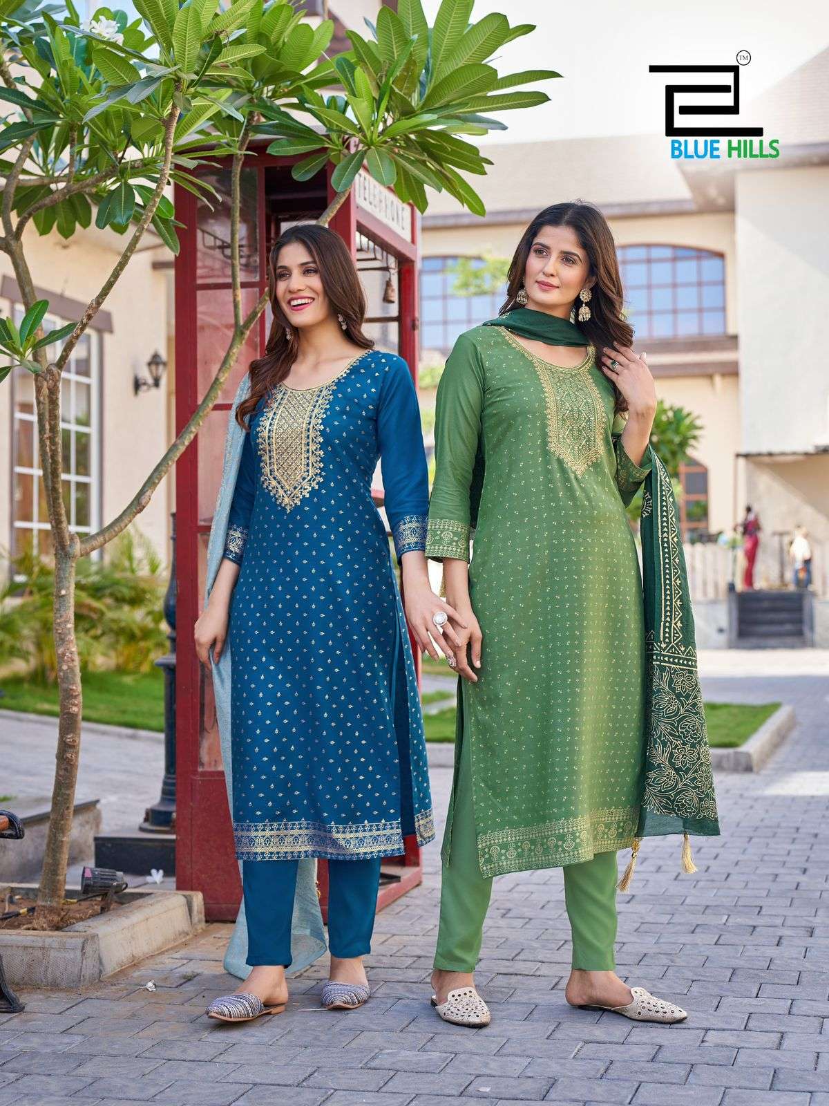 RAYON TOUCH VOL-10 BY BLUE HILLS RAYON FABRIC KURTI PANT WITH CHANDERI FOIL PRINT DUPATTA 