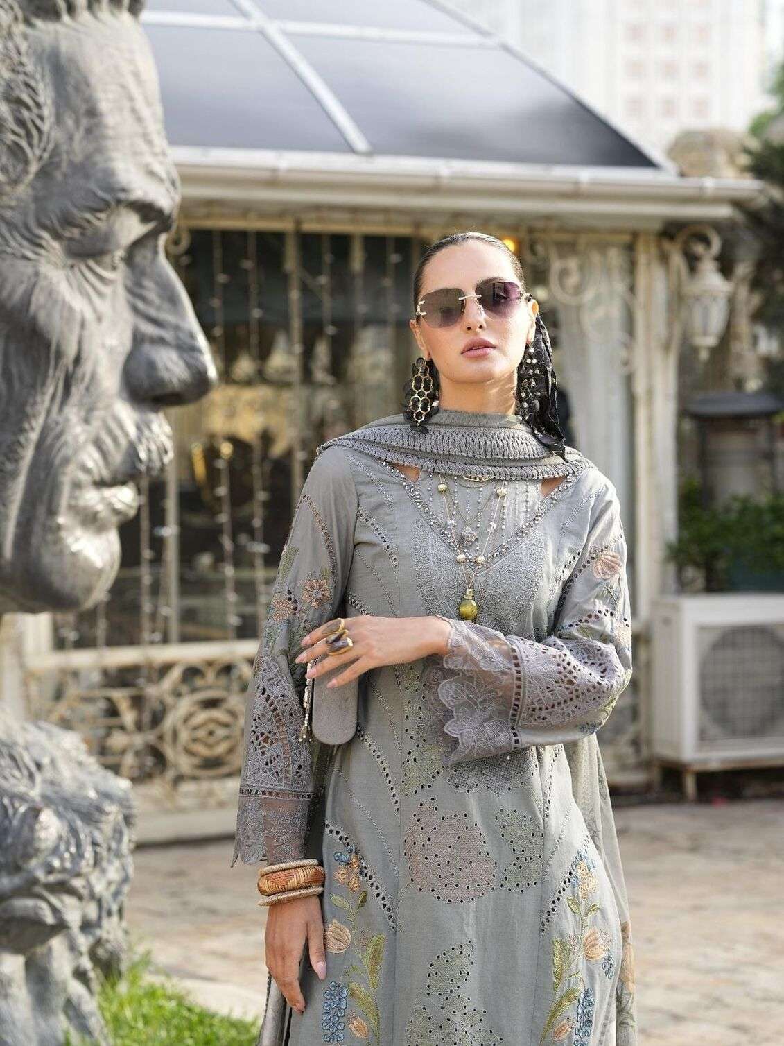 RED BLACK & GREY STRAIGHT KURTI PANT WITH DUPATTA IN PAKISTANI STYLE BY TEXOFAB 