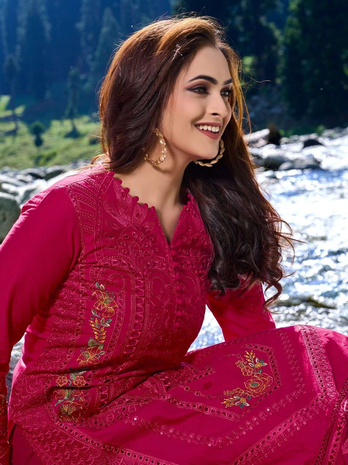 RED BLACK & GREY STRAIGHT KURTI PANT WITH DUPATTA IN PAKISTANI STYLE BY TEXOFAB 