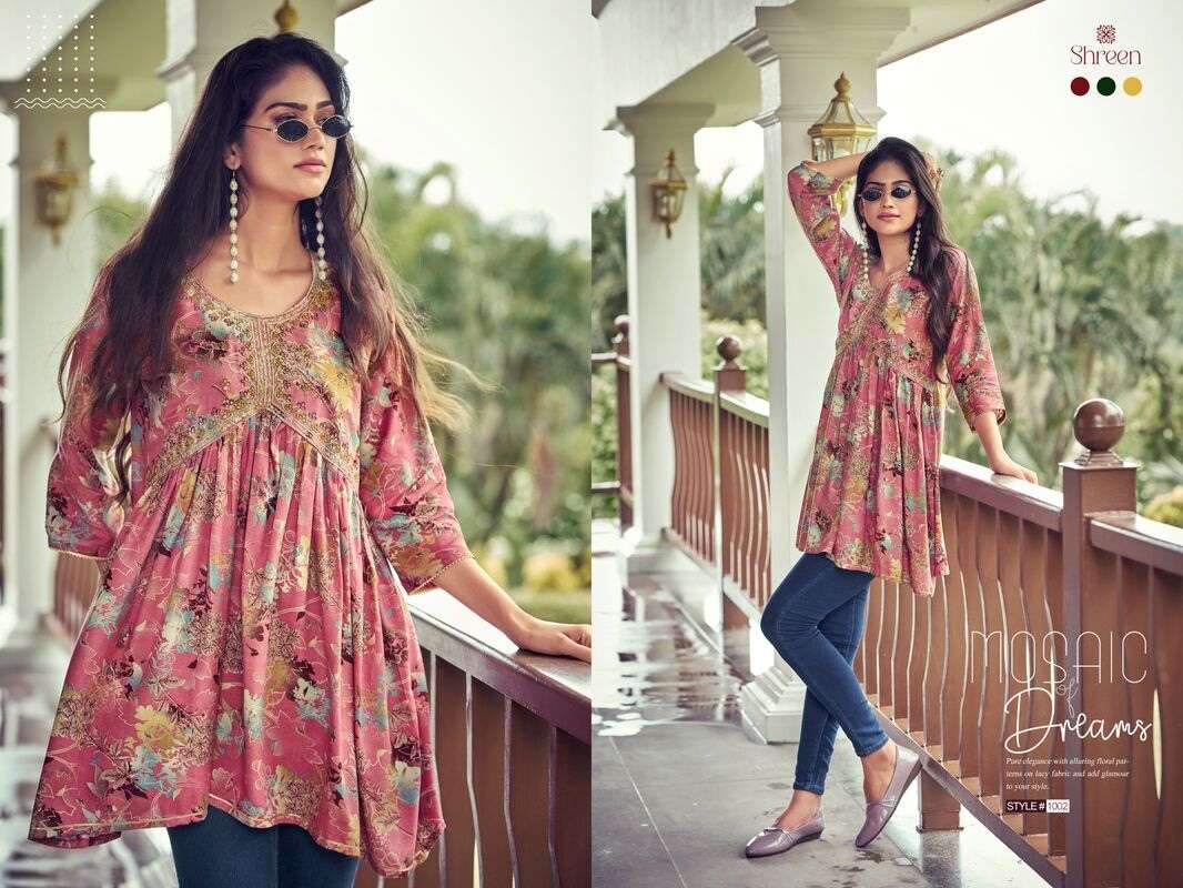 RESHAM VOL-5 BY SHREEN TRENDY WESTERN RAYON PRINT TUNICS 