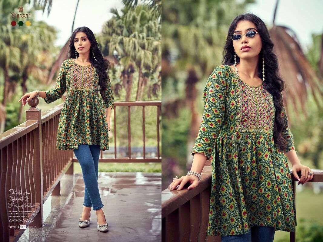 RESHAM VOL-5 BY SHREEN TRENDY WESTERN RAYON PRINT TUNICS 