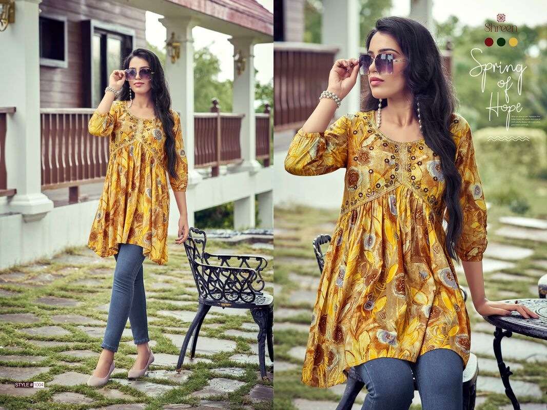 RESHAM VOL-5 BY SHREEN TRENDY WESTERN RAYON PRINT TUNICS 