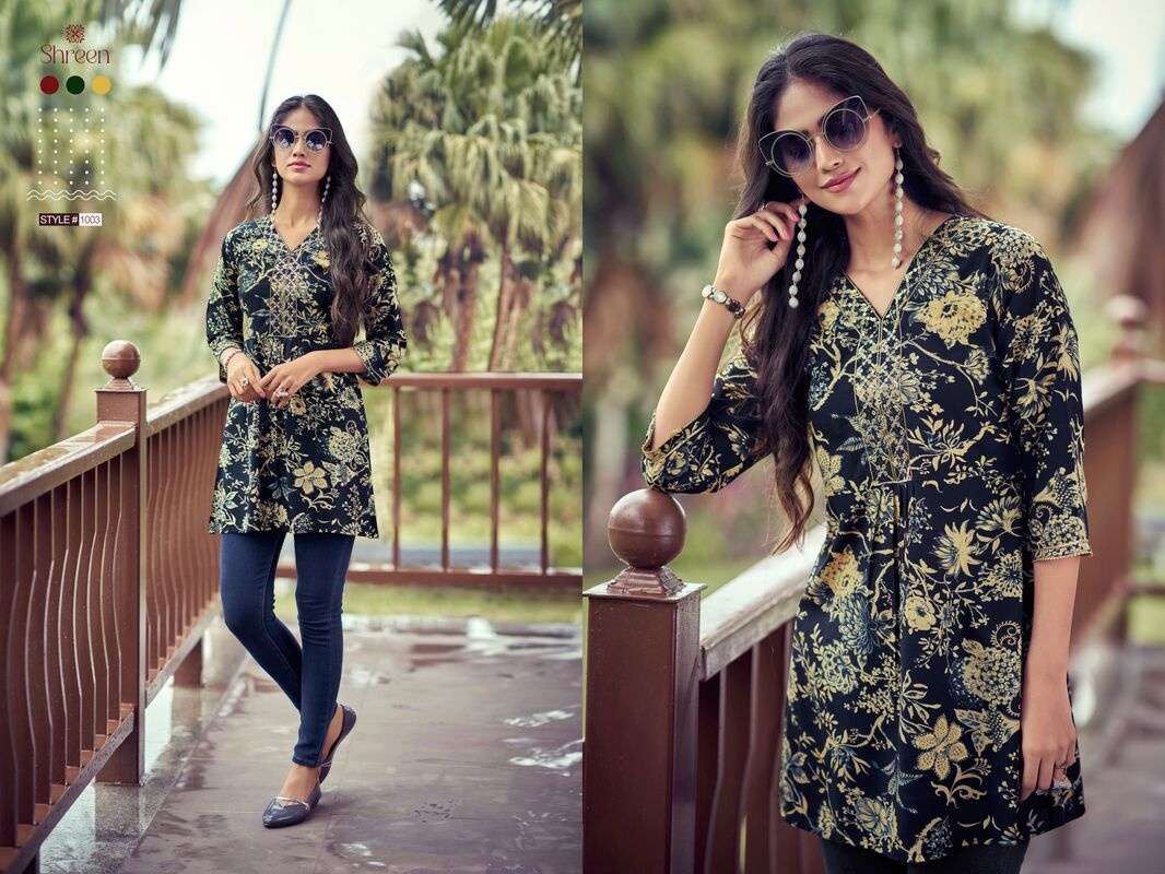 RESHAM VOL-5 BY SHREEN TRENDY WESTERN RAYON PRINT TUNICS 