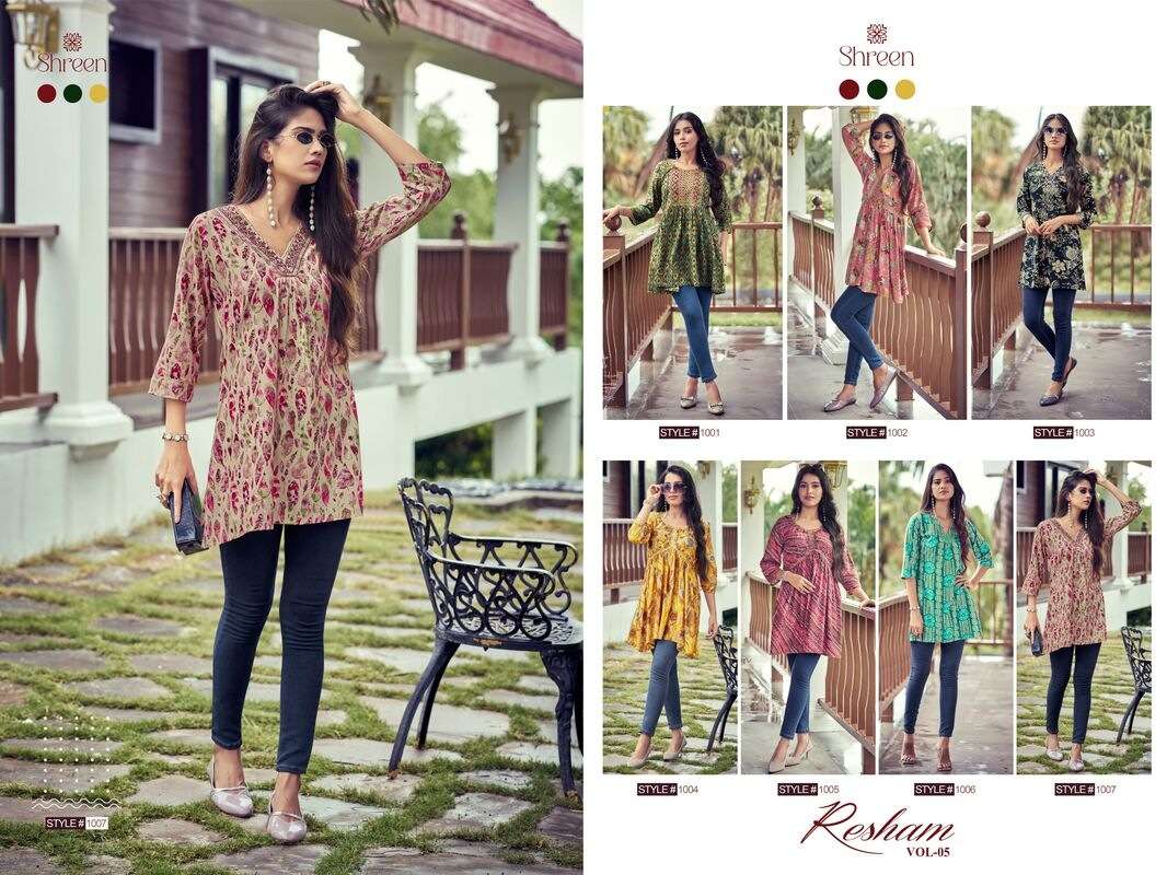 RESHAM VOL-5 BY SHREEN TRENDY WESTERN RAYON PRINT TUNICS 