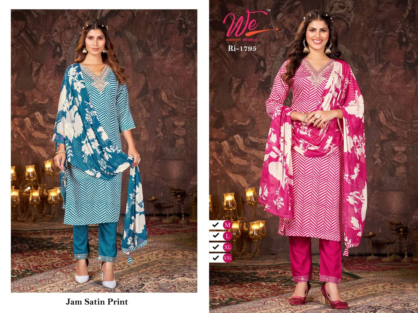 RI-1795 TO 1799 BY WE JAM SATIN PRINT FULL STICHED KURTI PANT WITH DUPATTA 