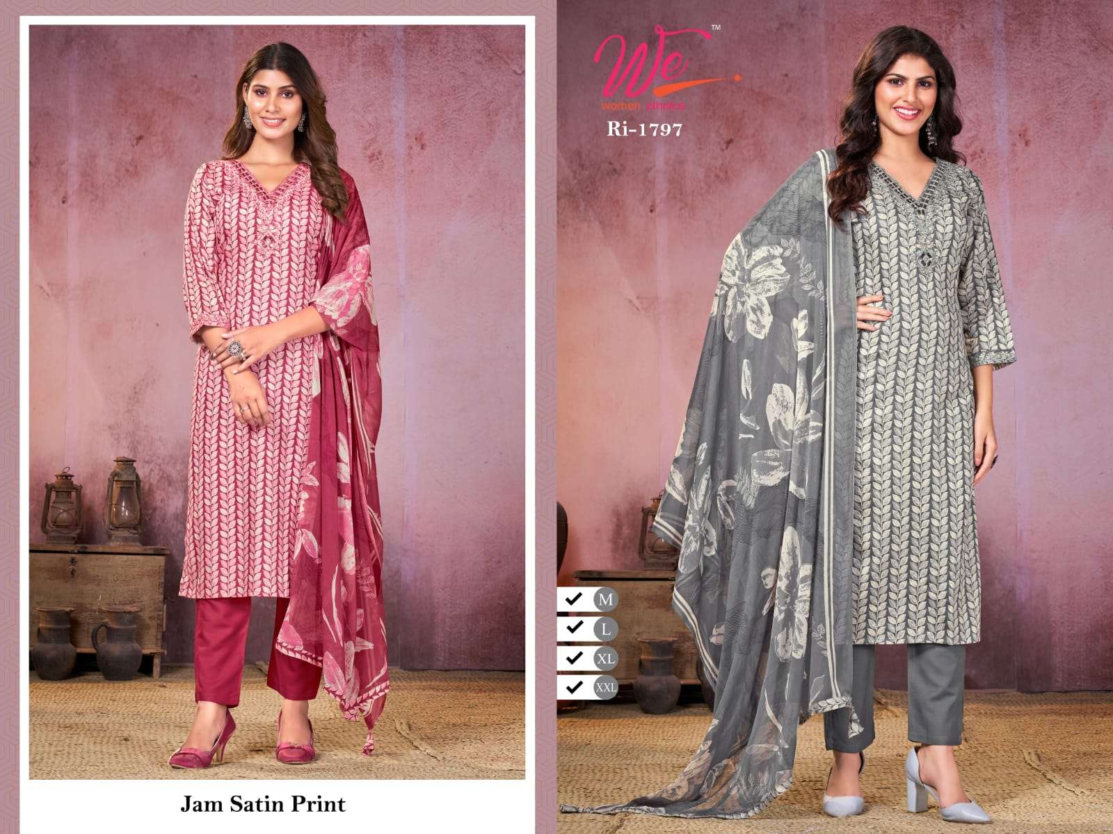 RI-1795 TO 1799 BY WE JAM SATIN PRINT FULL STICHED KURTI PANT WITH DUPATTA 