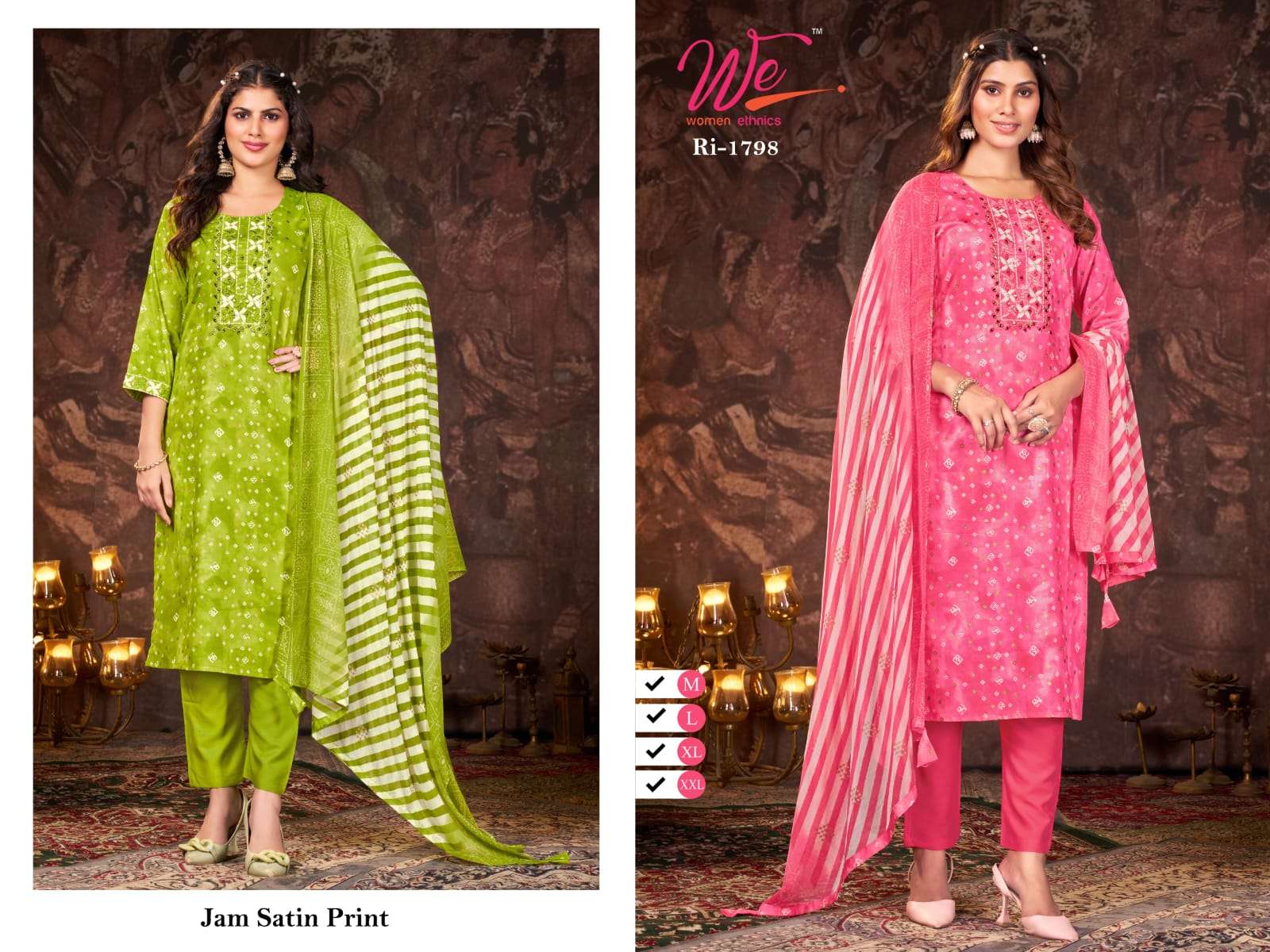 RI-1795 TO 1799 BY WE JAM SATIN PRINT FULL STICHED KURTI PANT WITH DUPATTA 