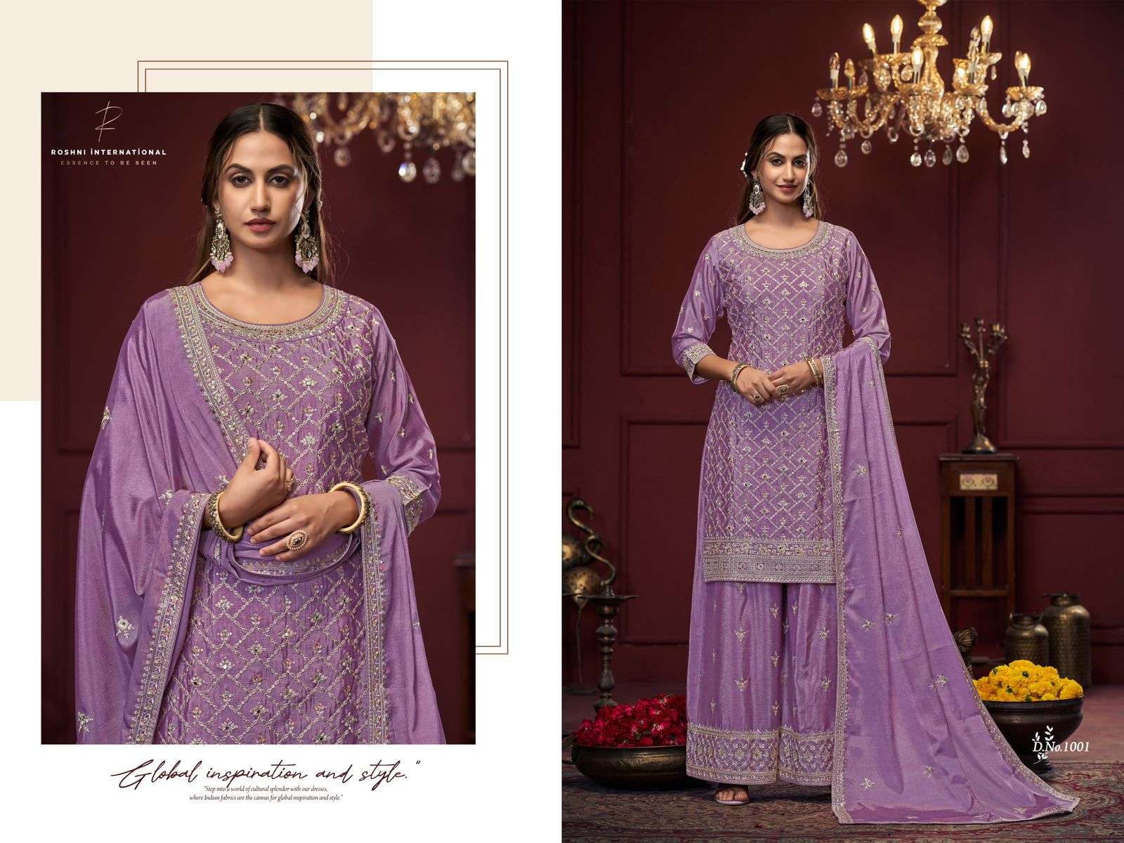 ROSHNI INTERNATIONAL PRESENT LAYLA CHINON SILK HEAVY EMBROIDERY DESIGNER STICHED SUIT 