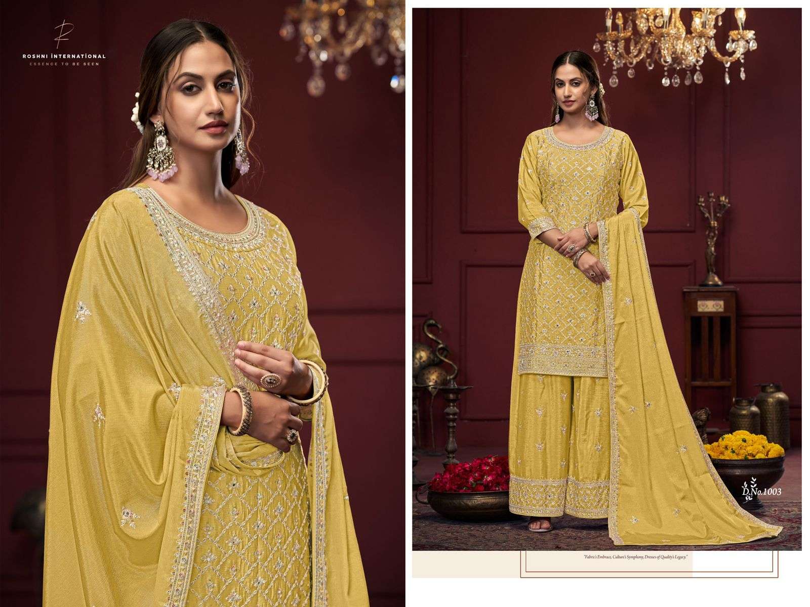 ROSHNI INTERNATIONAL PRESENT LAYLA CHINON SILK HEAVY EMBROIDERY DESIGNER STICHED SUIT 