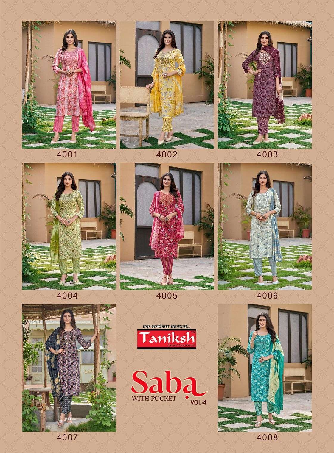 SABA VOL-3 BY TANIKSH RAYON FOIL PRINT & EMBROIDERY WORK WITH POCKET 