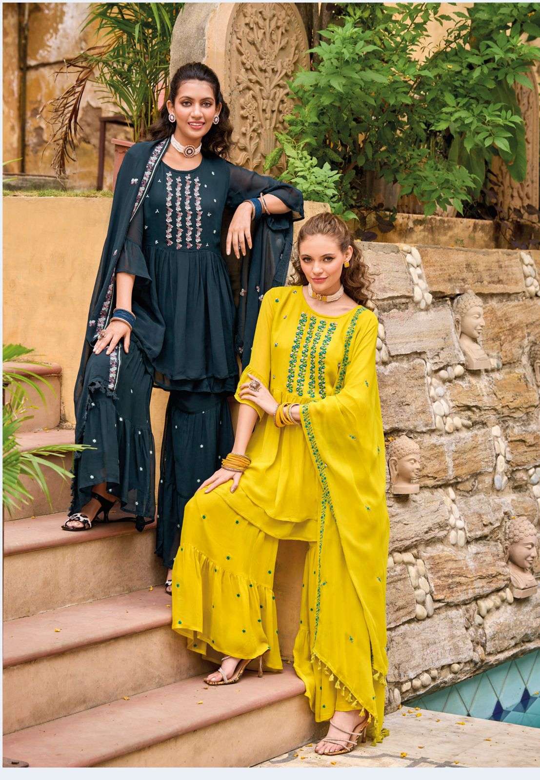 SAJDA BY MITTOO PURE GEORGETTE HANDWORK & EMBROIDERY KURTI PLAZO WITH DUPATTA