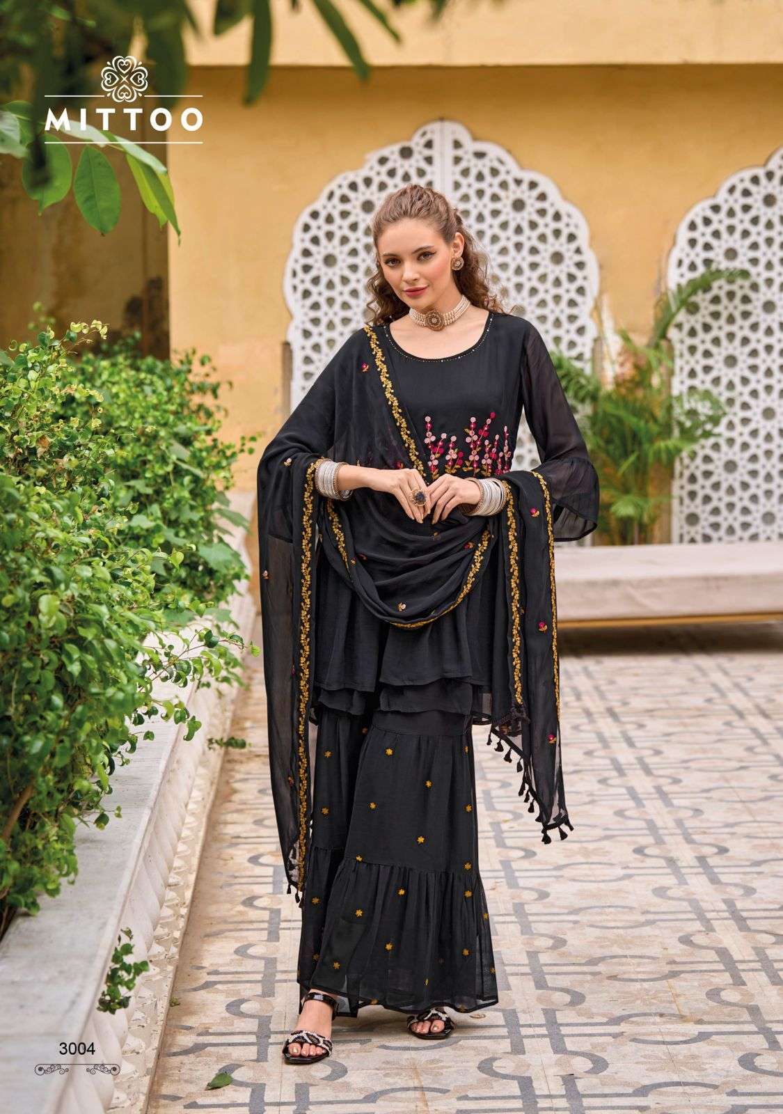 SAJDA BY MITTOO PURE GEORGETTE HANDWORK & EMBROIDERY KURTI PLAZO WITH DUPATTA