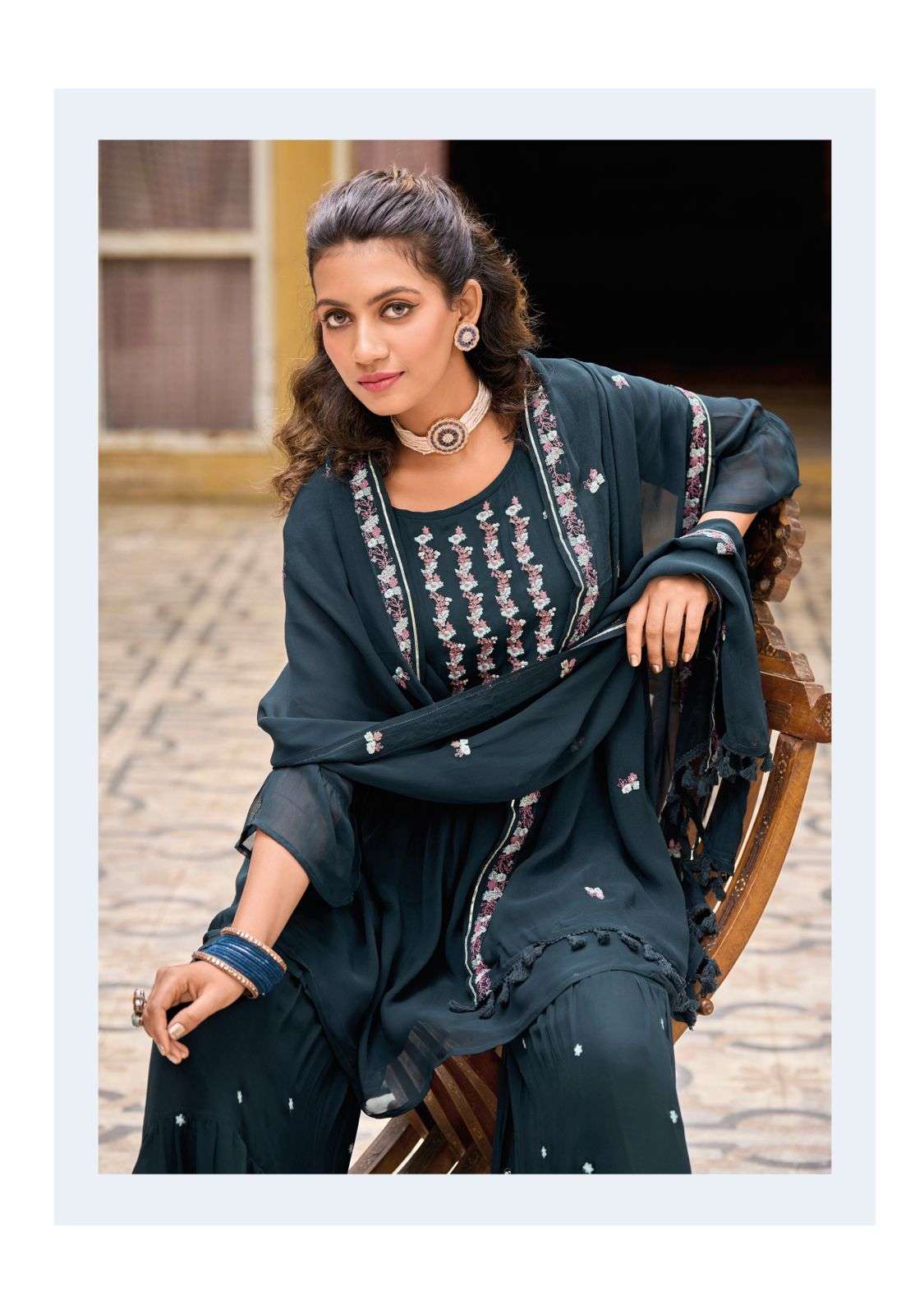 SAJDA BY MITTOO PURE GEORGETTE HANDWORK & EMBROIDERY KURTI PLAZO WITH DUPATTA