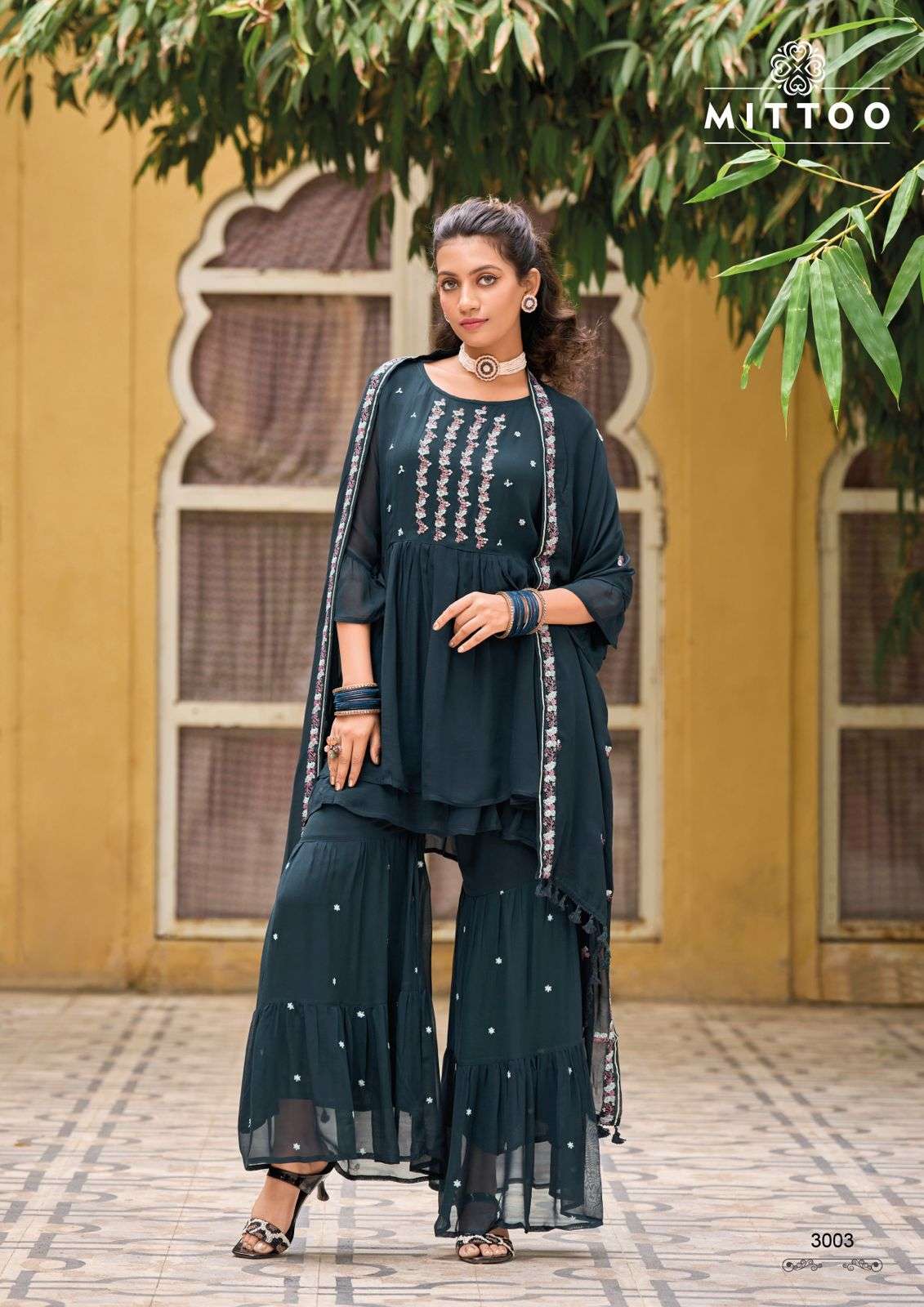 SAJDA BY MITTOO PURE GEORGETTE HANDWORK & EMBROIDERY KURTI PLAZO WITH DUPATTA