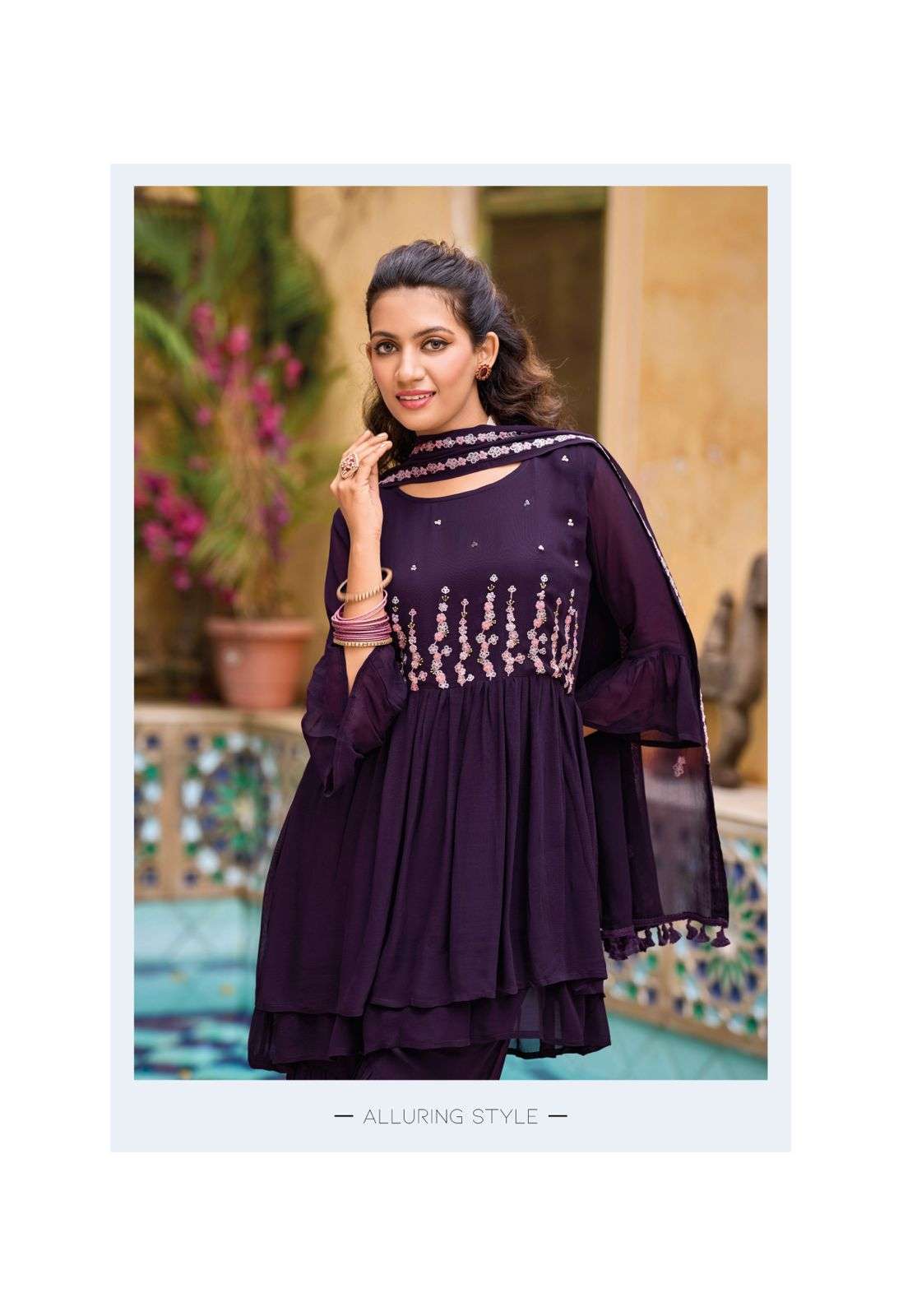 SAJDA BY MITTOO PURE GEORGETTE HANDWORK & EMBROIDERY KURTI PLAZO WITH DUPATTA