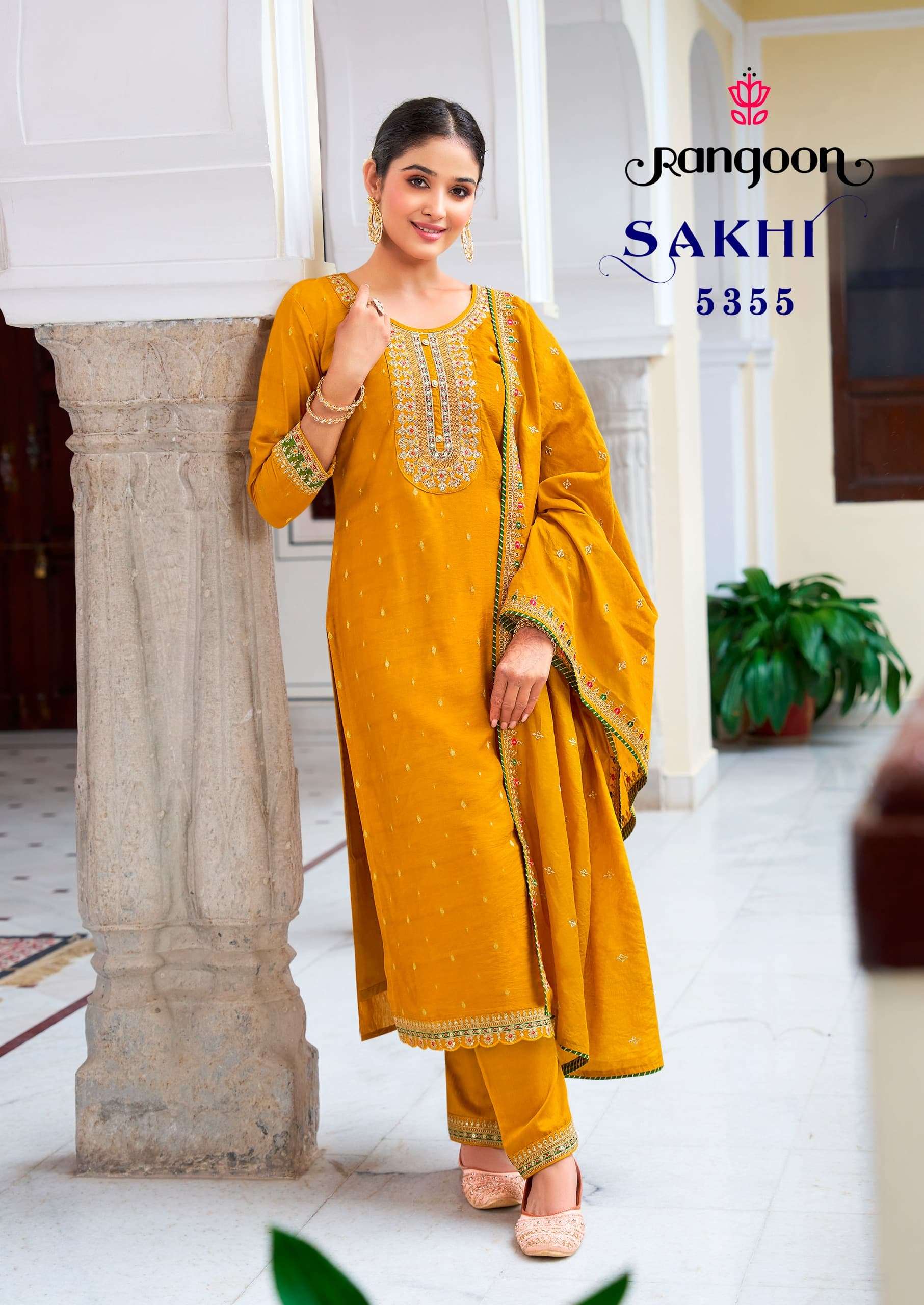 SAKHI BY RANGOON VISCOSE FABRIC WITH HEAVY EMBROIDERY WORK KURTI PANT & DUPATTA 