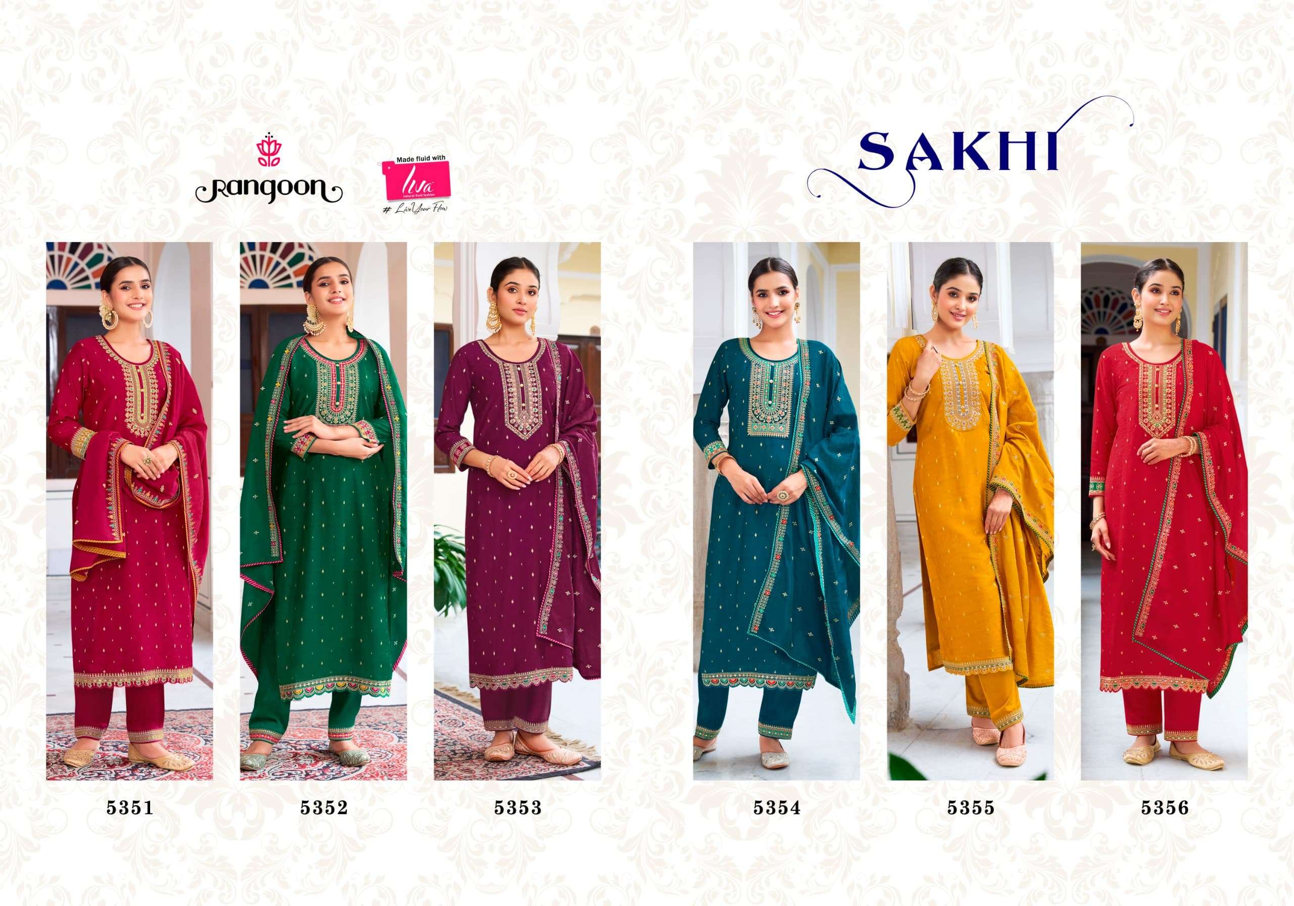 SAKHI BY RANGOON VISCOSE FABRIC WITH HEAVY EMBROIDERY WORK KURTI PANT & DUPATTA 