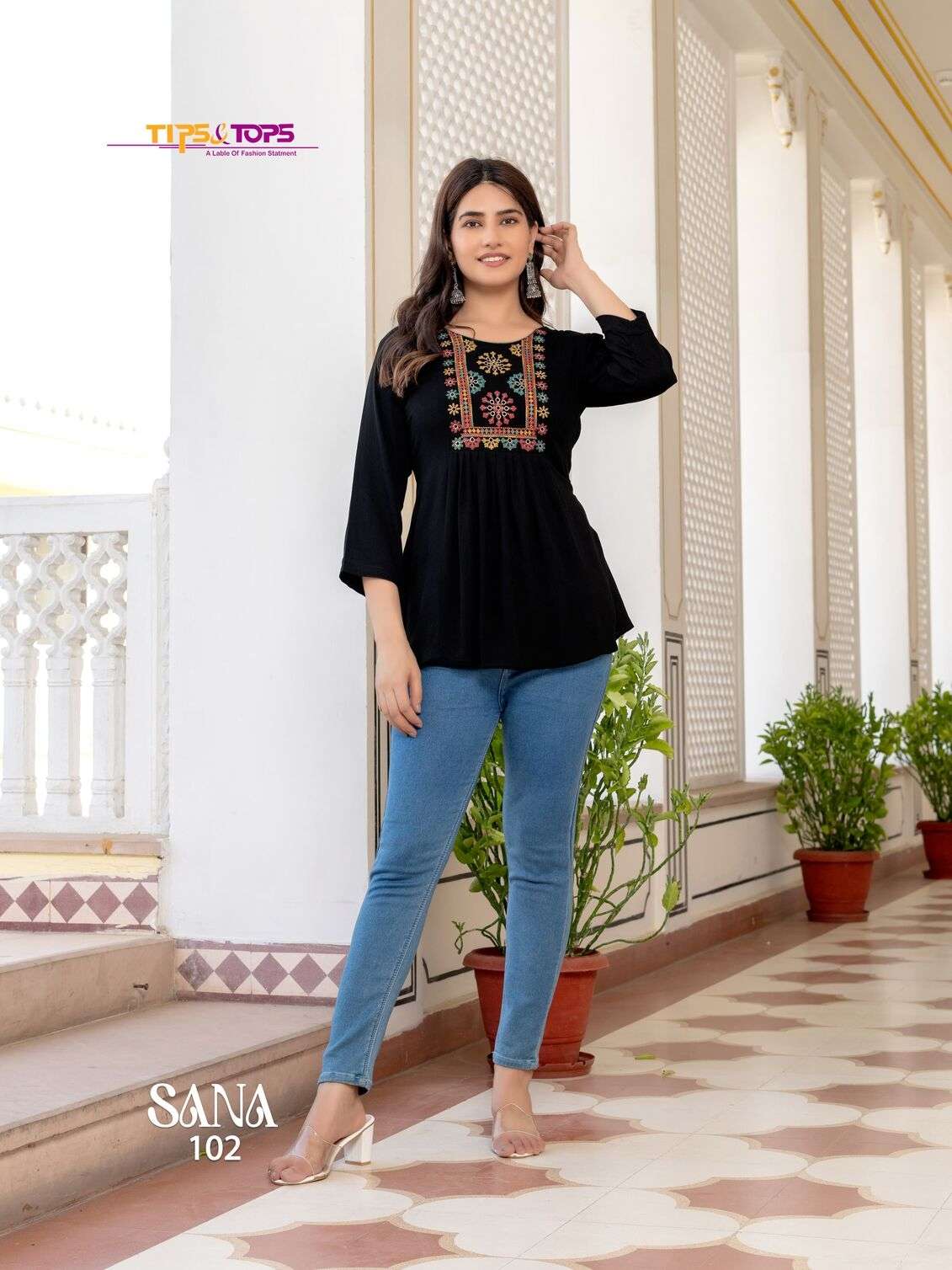 SANA VOL-3 BY TIPS & TOPS RAYON WRINKLE HEAVY EMBROIDERY TUNICS 