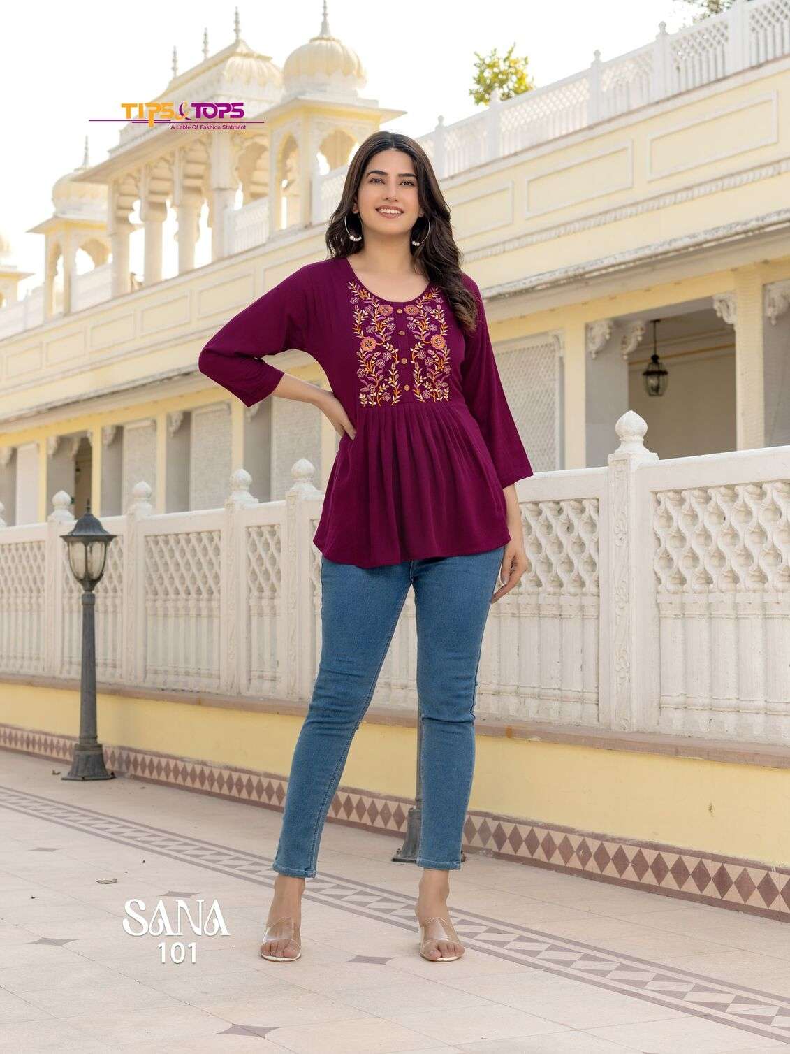 SANA VOL-3 BY TIPS & TOPS RAYON WRINKLE HEAVY EMBROIDERY TUNICS 