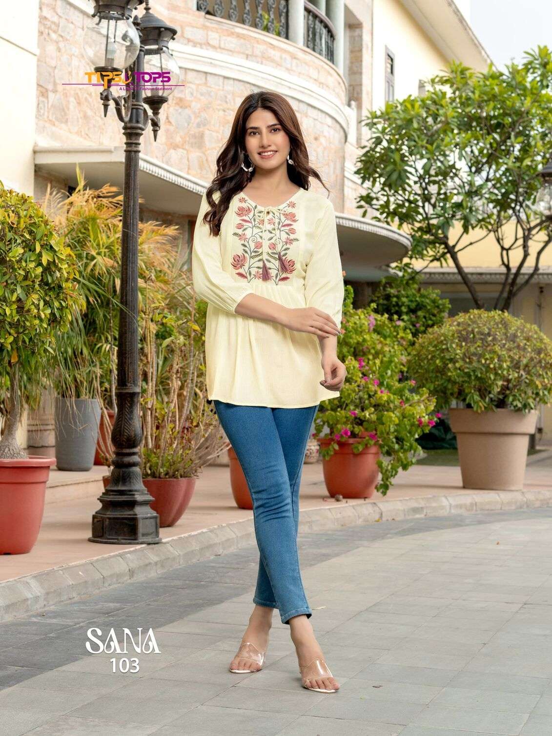 SANA VOL-3 BY TIPS & TOPS RAYON WRINKLE HEAVY EMBROIDERY TUNICS 