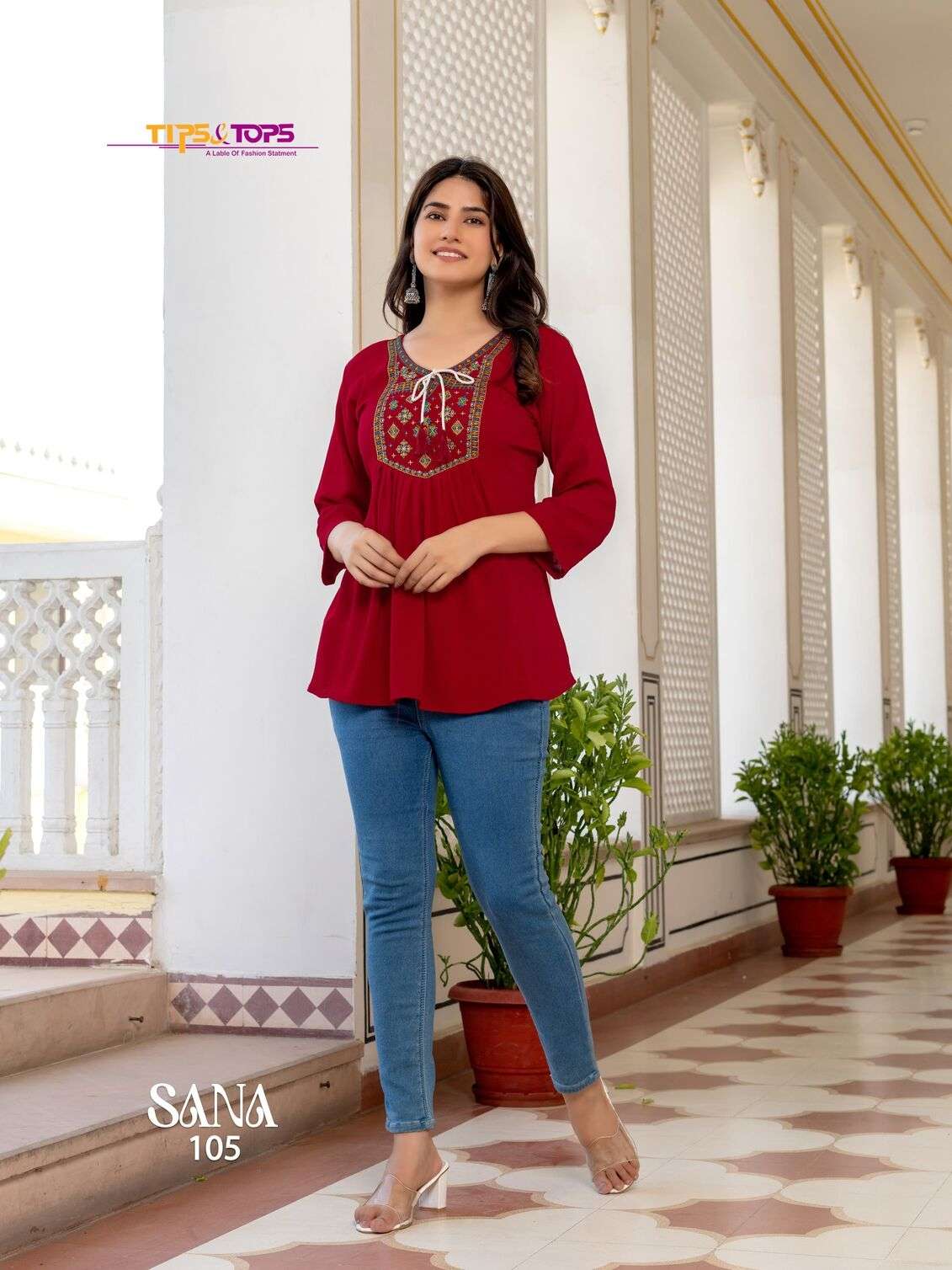 SANA VOL-3 BY TIPS & TOPS RAYON WRINKLE HEAVY EMBROIDERY TUNICS 