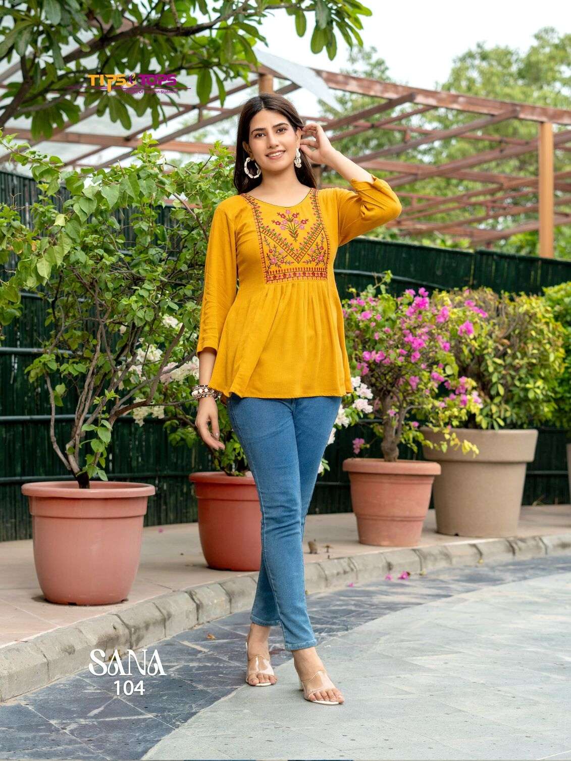 SANA VOL-3 BY TIPS & TOPS RAYON WRINKLE HEAVY EMBROIDERY TUNICS 