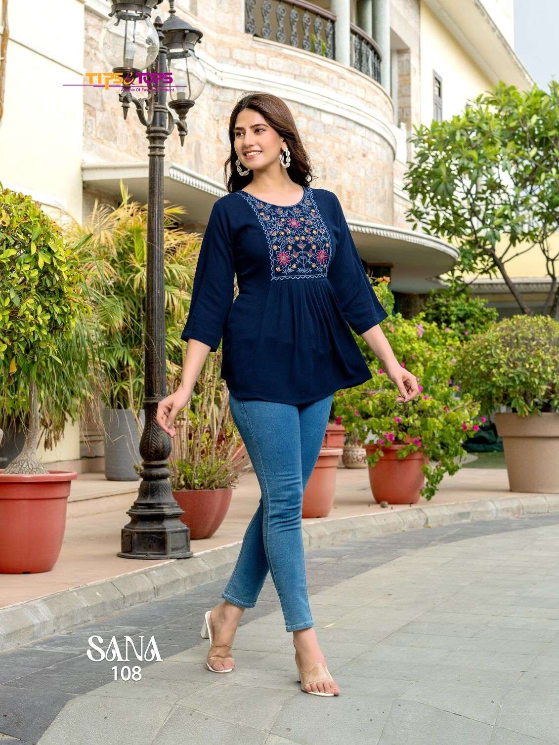 SANA VOL-3 BY TIPS & TOPS RAYON WRINKLE HEAVY EMBROIDERY TUNICS 