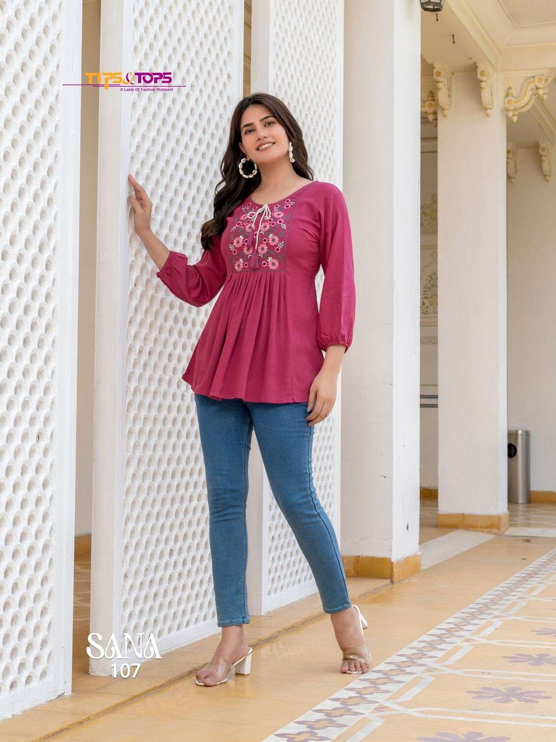 SANA VOL-3 BY TIPS & TOPS RAYON WRINKLE HEAVY EMBROIDERY TUNICS 