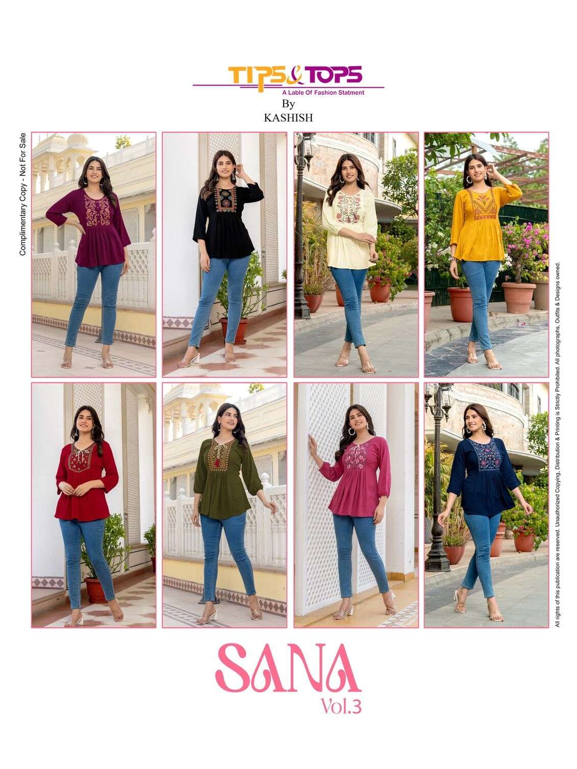 SANA VOL-3 BY TIPS & TOPS RAYON WRINKLE HEAVY EMBROIDERY TUNICS 