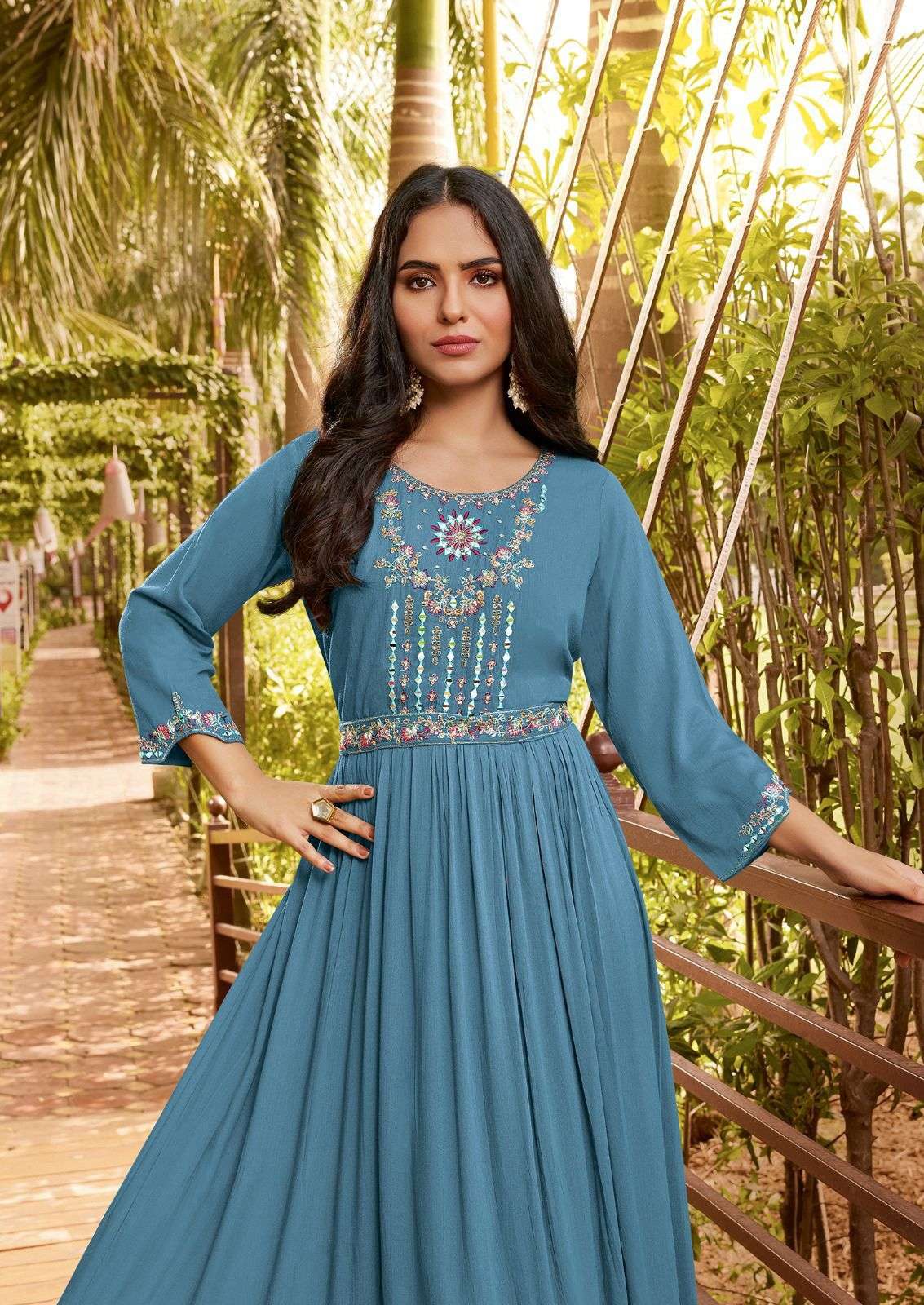 SANGRILLA BY LADIES FLAVOUR HEAVY RAYON EMBROIDERY GOWN WITH BELT 