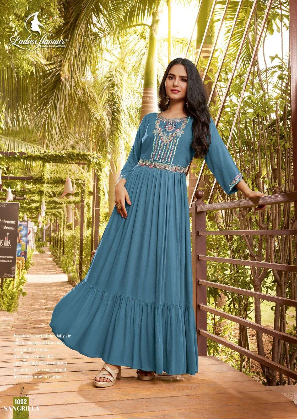 SANGRILLA BY LADIES FLAVOUR HEAVY RAYON EMBROIDERY GOWN WITH BELT 