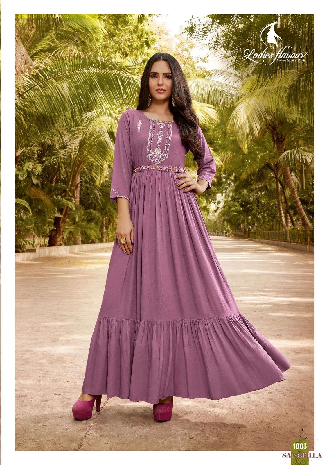 SANGRILLA BY LADIES FLAVOUR HEAVY RAYON EMBROIDERY GOWN WITH BELT 