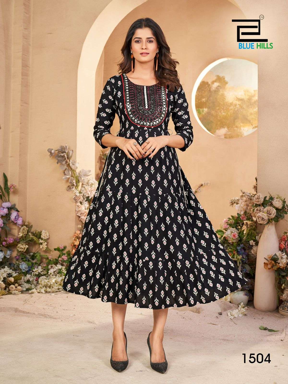 SARFARAZ VOL-15 BY BLUE HILLS RAYON PRINT EMBROIDERY NECK GOWN STYLE 