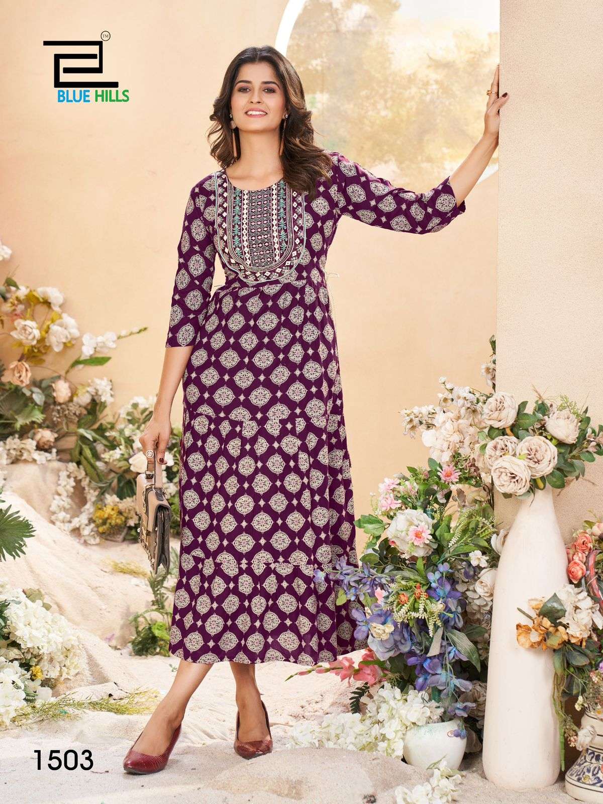 SARFARAZ VOL-15 BY BLUE HILLS RAYON PRINT EMBROIDERY NECK GOWN STYLE 